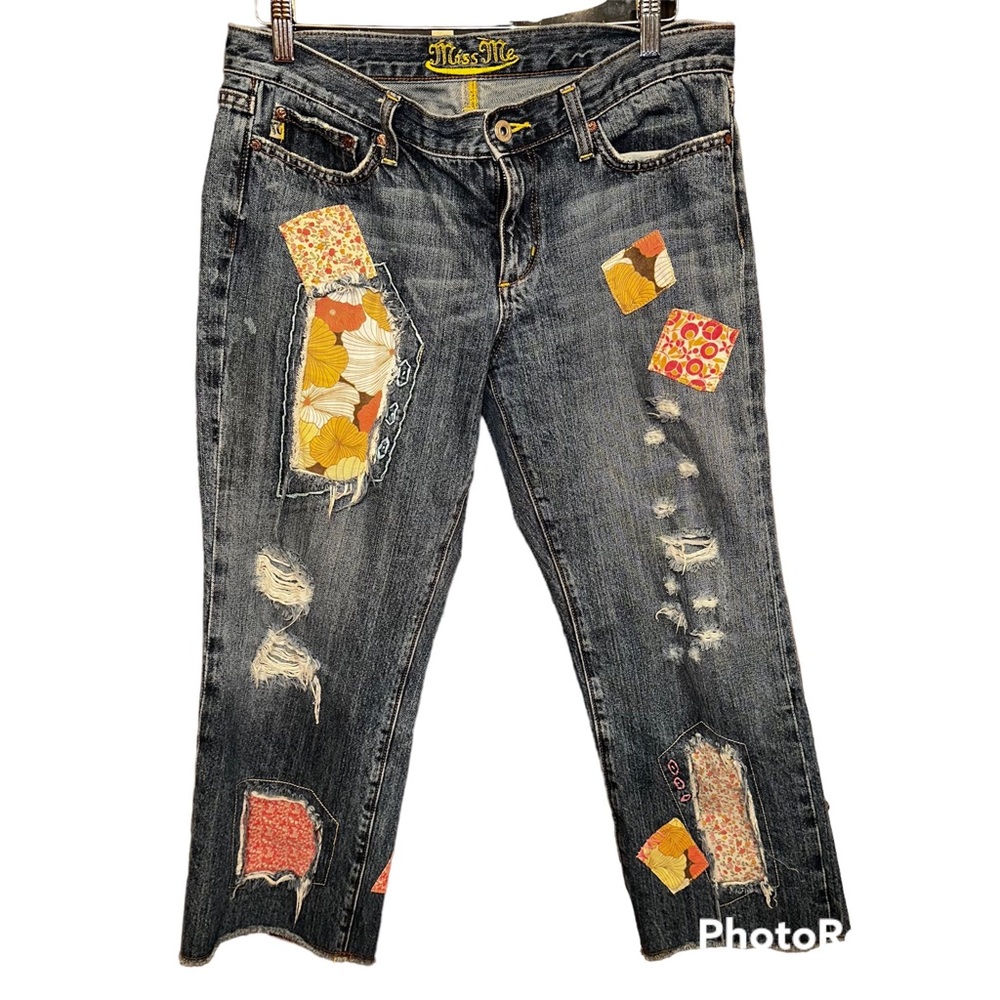 MISS ME patchwork boho chic cropped jeans 31 12